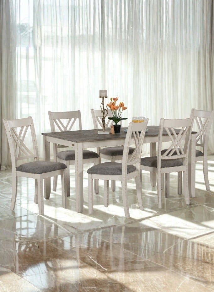 ROYALOAK Romen Wooden Dining Table 6 Seater, Solid Wood Veneer Top & Chair, Sturdy Solid Legs with Cushioned Seat, Curved Backrest, Antique Finish, 6 Seater Dining Table Set Design - Image 1